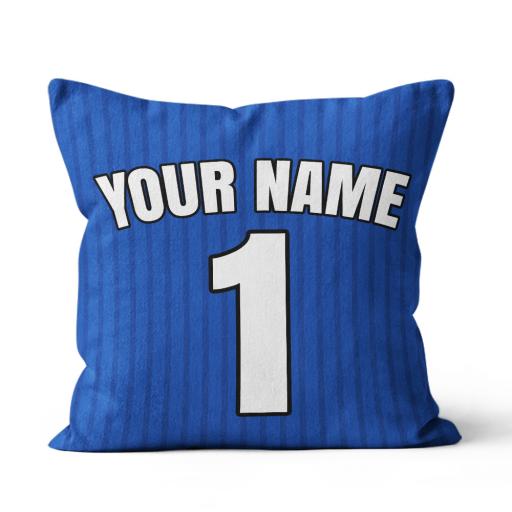 Personalised Football Cushion - Leicester Home Kit Personalisation name and number - Smooth Linen.