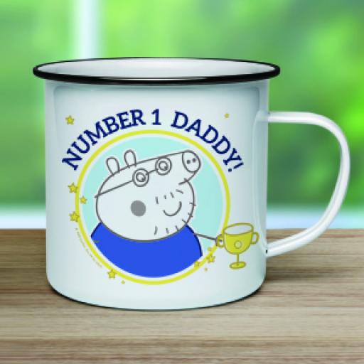 Personalised Peppa Pig Number 1 Daddy Enamel Mug.