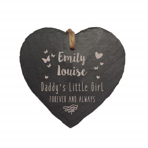 Personalised Daddys Little Girl Slate Hanging Heart.