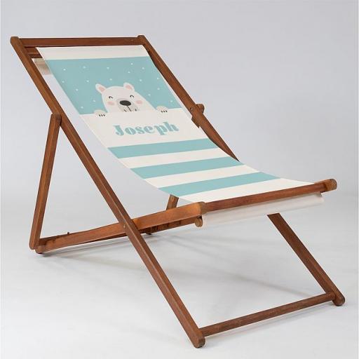 Personalised Bear Cub Blue - Baby Wooden Deck Chair.