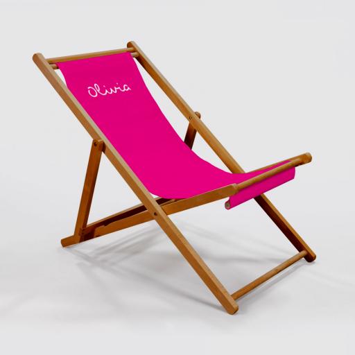 Personalised Personalised Wooden Deck Chair - White on Pink.