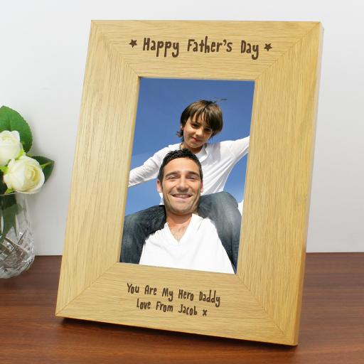 Personalised Engraved 6x4 Happy Fathers Day Wooden Frame.