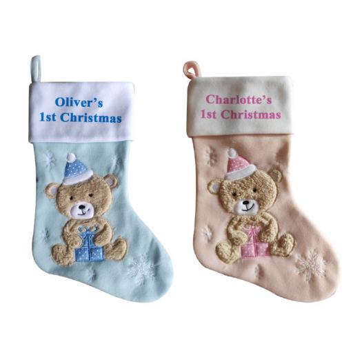 Luxury Deluxe Personalised Embroidered 1st Christmas Boys & Girls Stocking