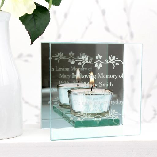 Personalised Engraved Sentiments Mirrored Glass Tea Light Holder