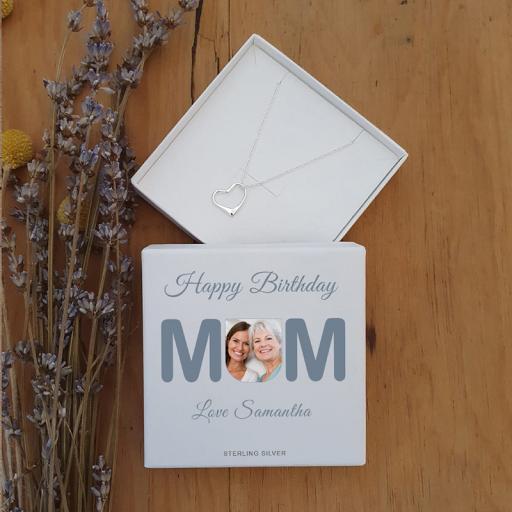 Personalised MUM Photo Upload Silver Heart Pendant