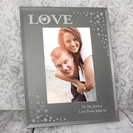 Personalised LOVE Diamante 6x4 Glass Photo Frame