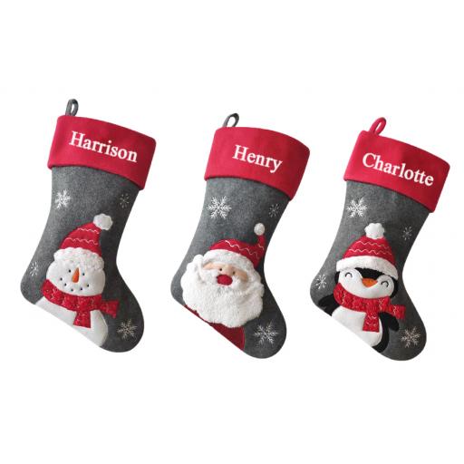 Luxury Deluxe Grey Personalised Embroidered Christmas Stocking