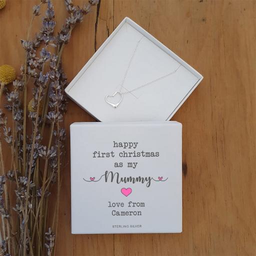 Personalised Happy First Christmas Mummy Silver Heart Pendant