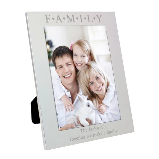 Personalised engraved Silver 'Family and Hearts' Photo Frame