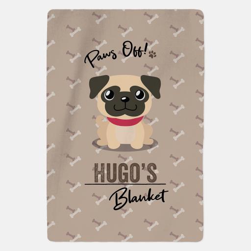 Personalised Fawn Pug Fleece Blanket - Paws Off