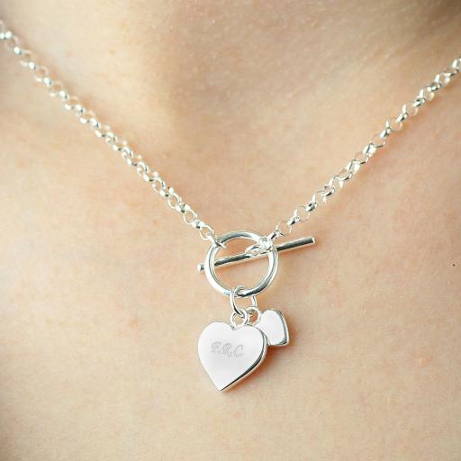 Personalised  Engraved Hearts T-Bar Necklace