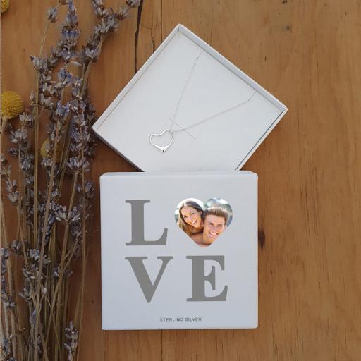 Personalised LOVE Photo Upload Silver Heart Pendant